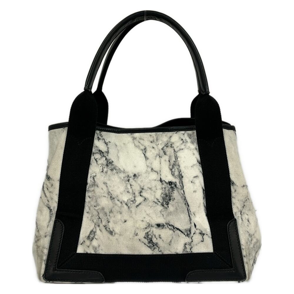Balenciaga Navy Cabas S Tote Bag 339933 White Black Canvas Leather - Picture 3 of 12